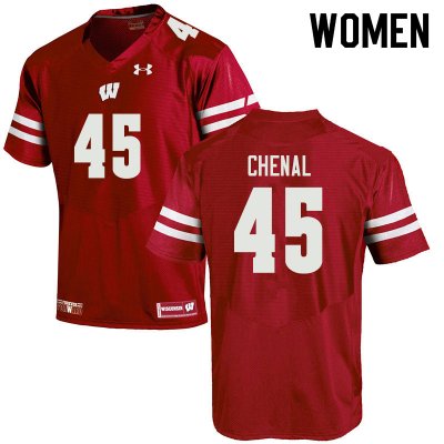 Women's Wisconsin Badgers NCAA #45 Leo Chenal Red Authentic Under Armour Stitched College Football Jersey ZM31J44WJ